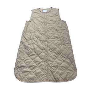 Rino & Pelle Womens Quilted Long Vest Beige Diamond Stitch Snap Front Size 40